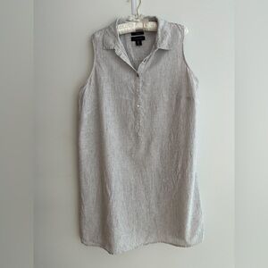 TAHARI 100% Linen Sleeveless Shift Knee Length Dress Collar Thin Stripes Coastal